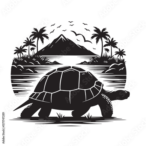 Black Pinta Island Tortoise Silhouette Vector, High Quality Illustration on White Background