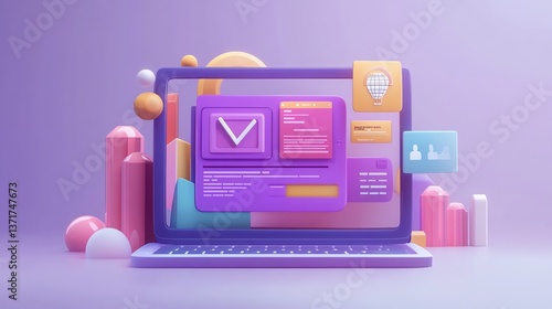 Laptop Displaying Vibrant 3D Interface Design