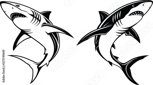 Powerful Sharks in a Graphic Design Style