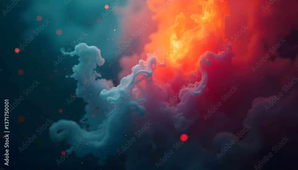 Fiery Hues: Red and Blue Cloud Explosion Fiery Hues: Red and Blue Cloud Explosion