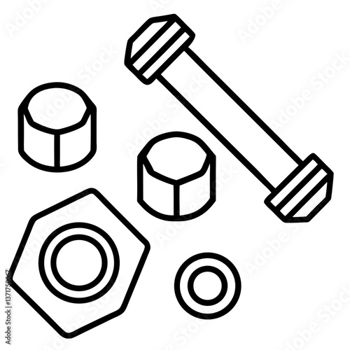 A set of nut and bolt for kid line art vector illustration