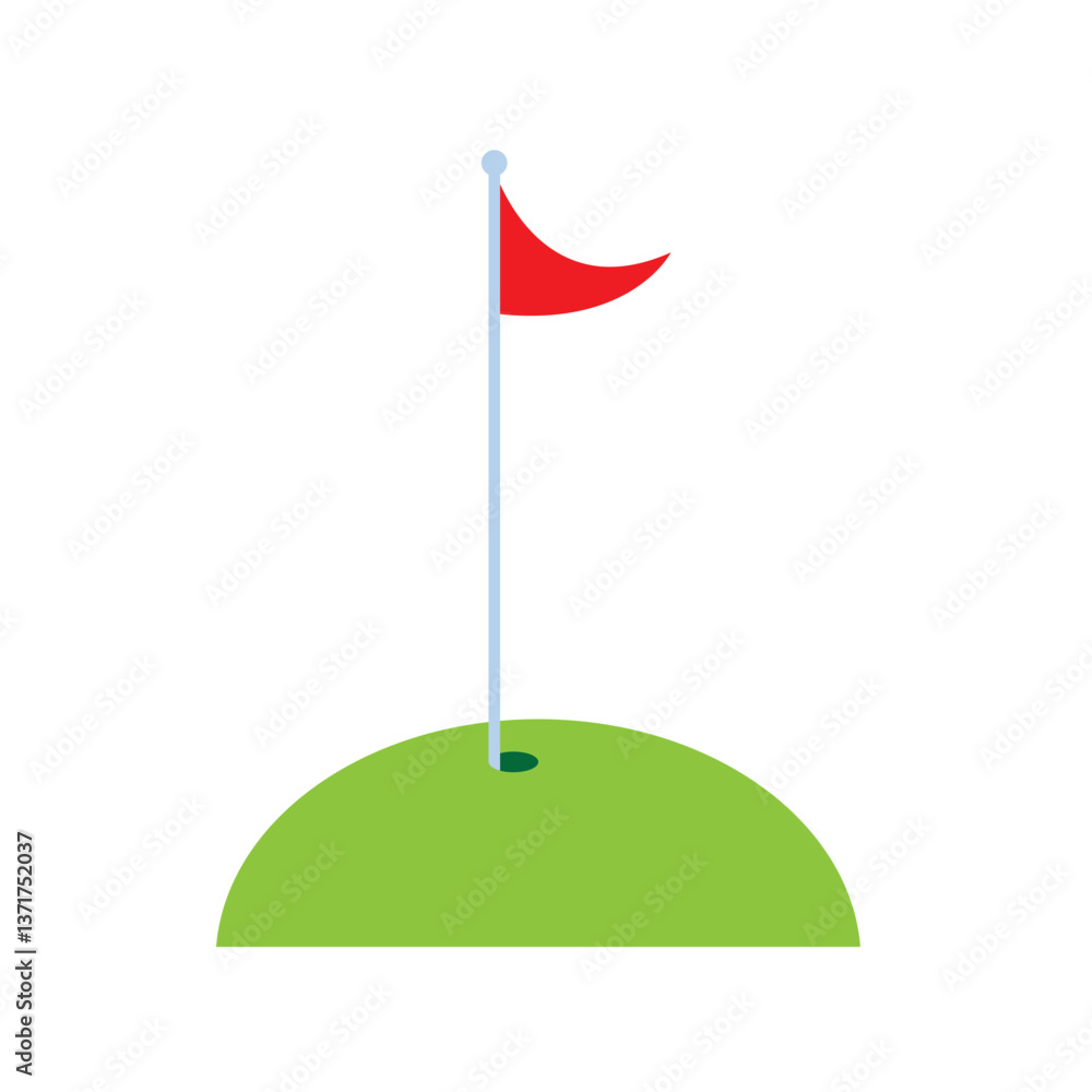 Flat Vector Illustration of a Golf Hole with Red Flag on a Green Mound Isolated on White Background for Sports and Outdoor Game Design Flat Vector Illustration of a Golf Hole with Red Flag on a Green Mound Isolated on White Background for Sports and Outdoor Game Design