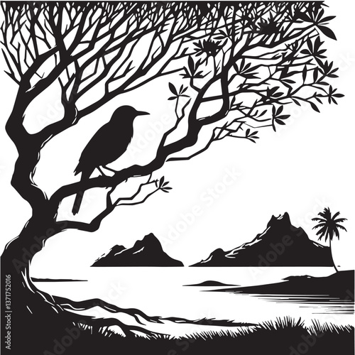 Black Rodrigues Solitaire Silhouette Vector, High Quality Illustration on White Background