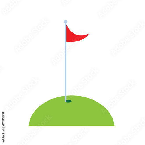Flat Vector Illustration of a Golf Hole with Red Flag on a Green Mound Isolated on White Background for Sports and Outdoor Game Design