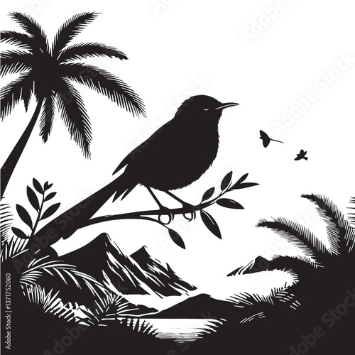 Black Rodrigues Solitaire Silhouette Vector, High Quality Illustration on White Background