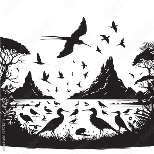 Black Rodrigues Solitaire Silhouette Vector, High Quality Illustration on White Background