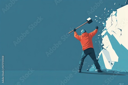 Demolition Worker Swinging Sledgehammer – Minimalist Action Illustration