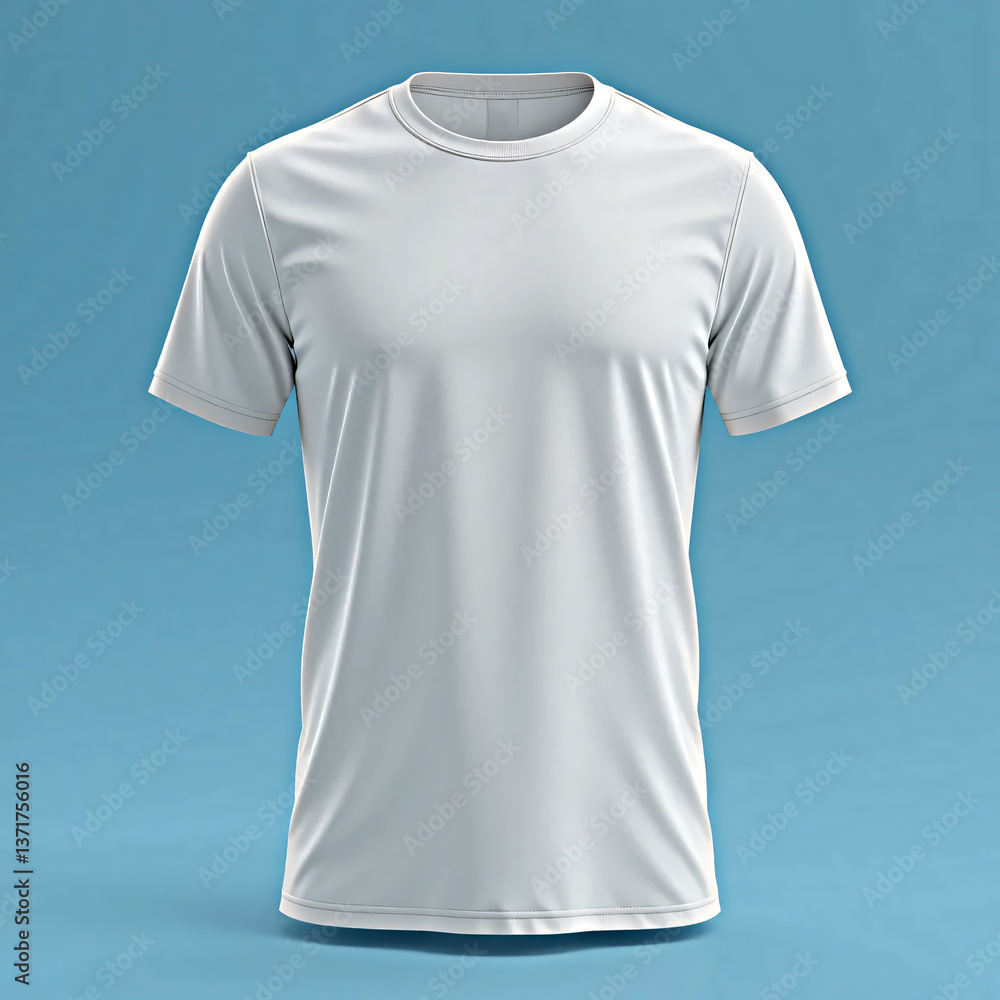 White T-Shirt Mockup on Blue Background for Clothing Design Presentation
