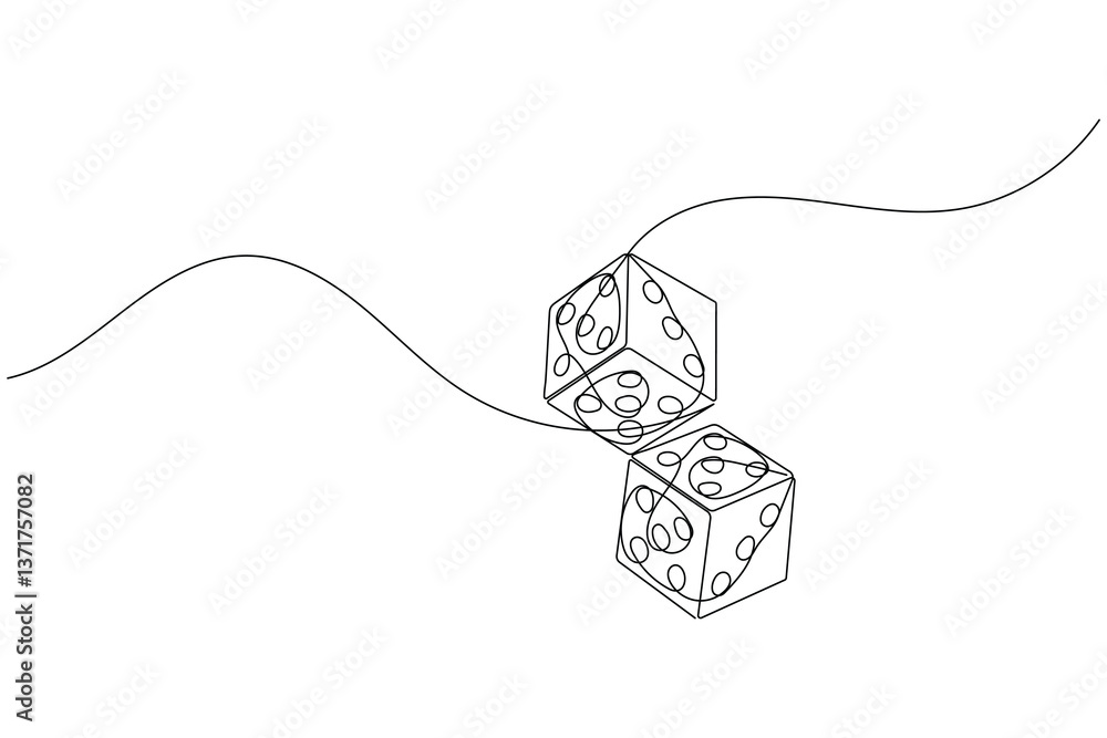 Obraz premium Game dice continuous one line drawing simple outline vector icon