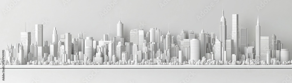 Naklejka premium White city skyline model, urban landscape, architecture, design, real estate