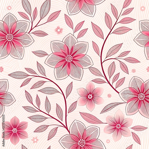seamless pattern with pink flowers