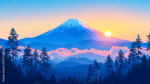 Majestic Sunrise Landscape: Serene Mountain View at Dawn