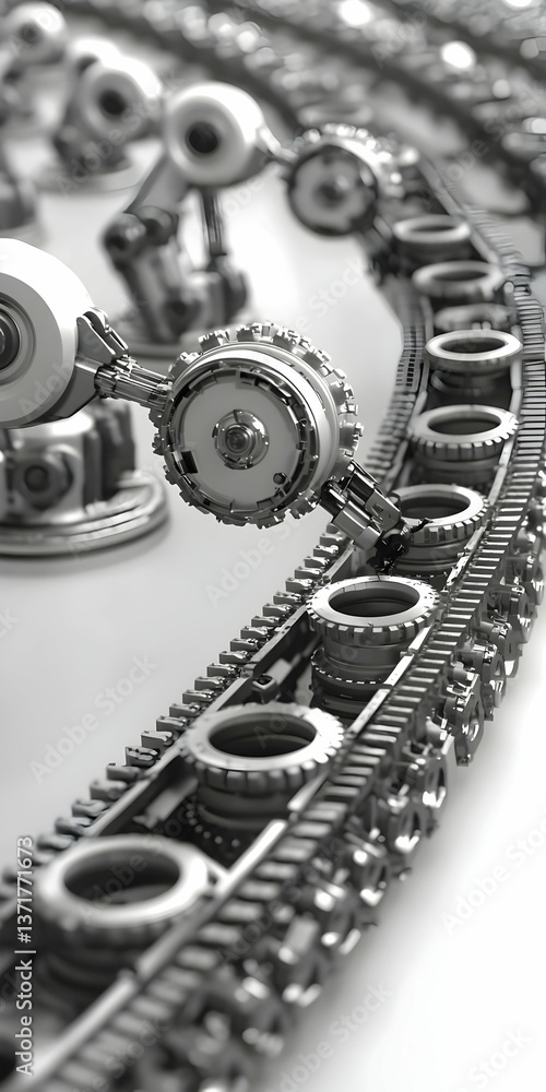 Grey Metallic Robot Arms on a Conveyor Belt System Grey Metallic Robot Arms on a Conveyor Belt System