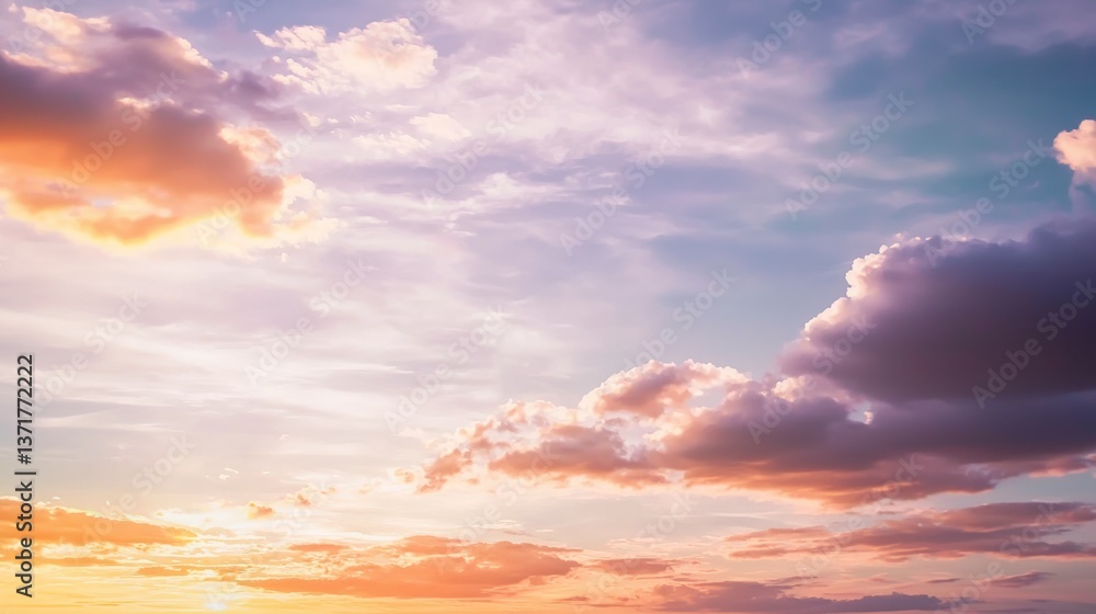 Fototapeta premium Serene Sunset Sky Pastel Cloudscape Dreamy Atmosphere