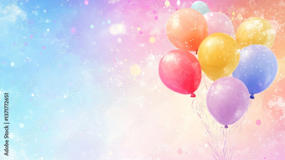 Colorful helium balloons floating against a vibrant background with copy space, perfect for celebrations, party invitations, and festive designs Colorful helium balloons floating against a vibrant background with copy space, perfect for celebrations, party invitations, and festive designs