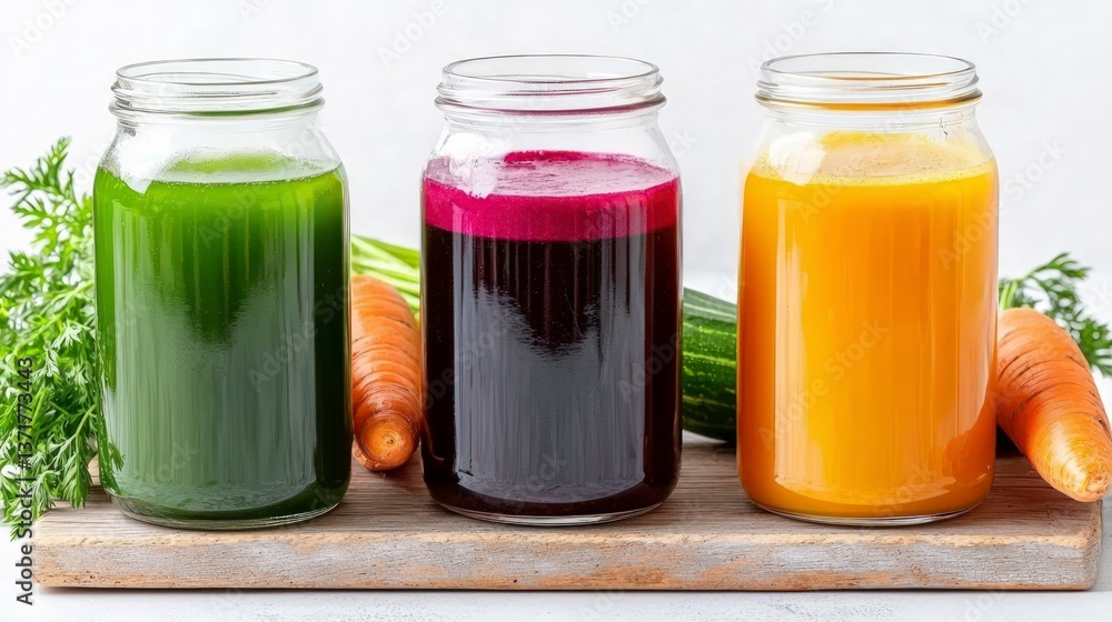 Healthy Juice Trio Carrot Beet Green Juice in Jars Healthy Juice Trio Carrot Beet Green Juice in Jars
