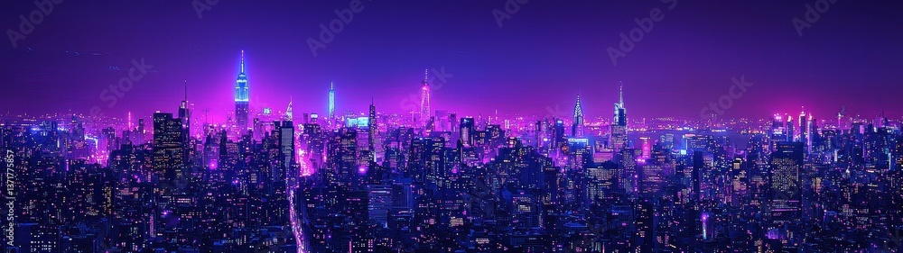 Fototapeta premium Dazzling city nightscape with sparkling lights and enchanting atmosphere in urban environment