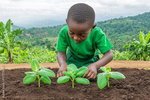 A rural schoolyard where children plant vegetables as part of their environmental studies class