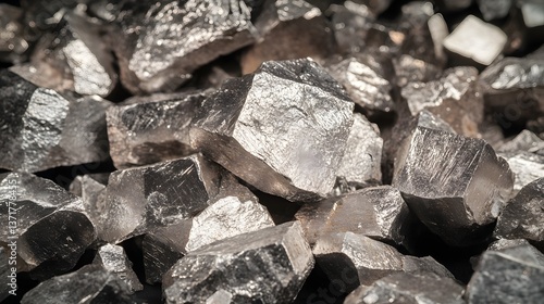Raw Metal Ore Close up of Shiny Metallic Mineral Rocks