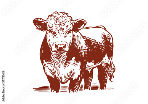 Hereford Cattle hand drawn sketch vector illustration