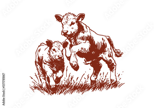 Hereford Cattle hand drawn sketch vector illustration