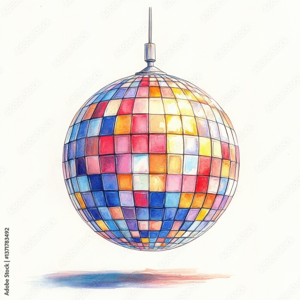 Fototapeta premium Hand Drawn Disco Ball Illustration for New Year's Eve Christmas Celebration with Pastel Colors
