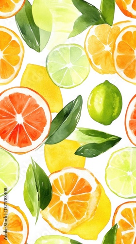 Watercolor patterns Seamless. Watercolor Citrus Fruit Pattern Background