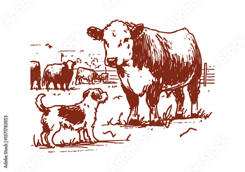 Hereford Cattle hand drawn sketch vector illustration