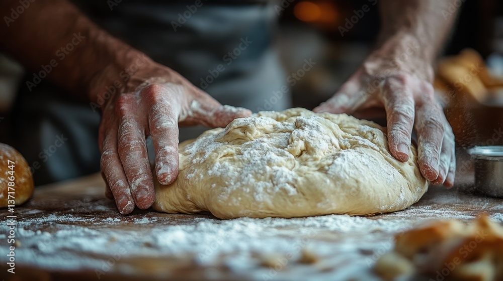 Baker s Hands Shaping Fresh Dough Artisan Bread Making Process Close Up Baker s Hands Shaping Fresh Dough Artisan Bread Making Process Close Up