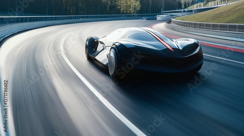 Futuristic Sports Car Speeding on Race Track
