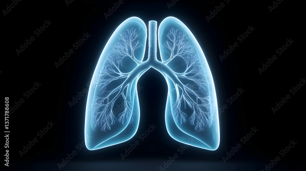 Glowing Blue Human Lungs Digital 3D Rendering Glowing Blue Human Lungs Digital 3D Rendering