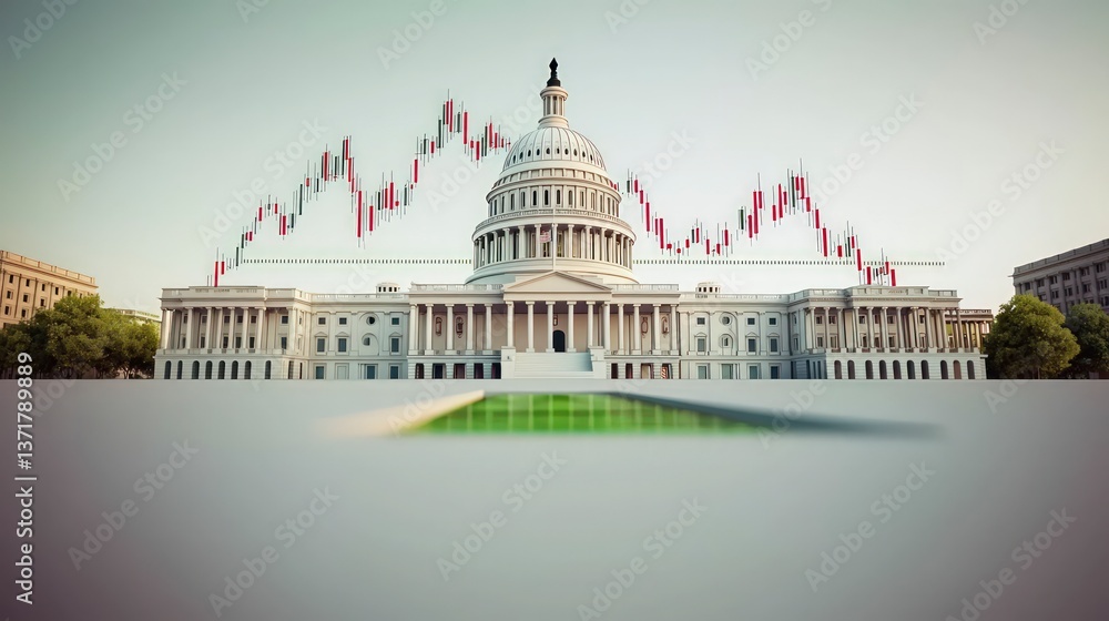Fototapeta premium US Capitol Building Financial Market Chart Economy Politics Government 3D Render
