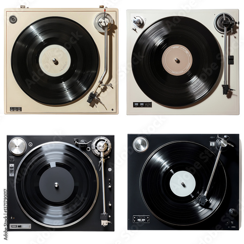 Classic Vinyl Turntable Spinning Record - Top View 