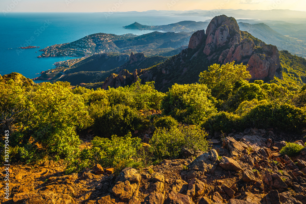 Blue sea and fantastic rock formations near Cannes, France