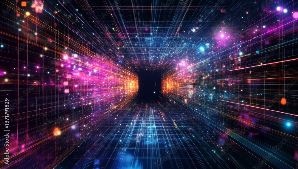 Futuristic digital tunnel network with data stream Futuristic digital tunnel network with data stream