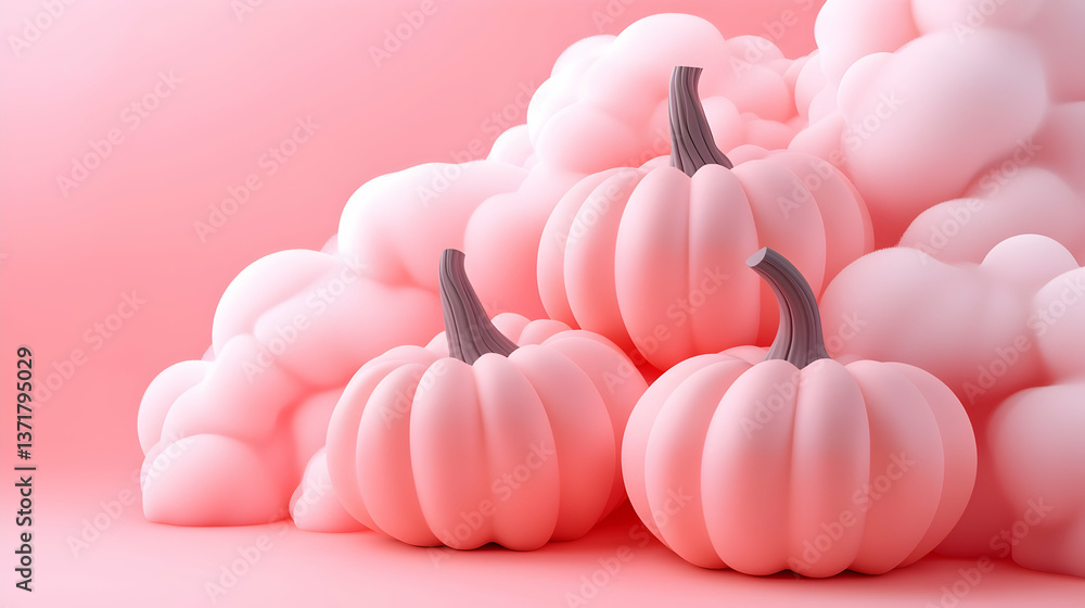 Obraz premium Pastel Pink Pumpkins Amidst Dreamy Clouds