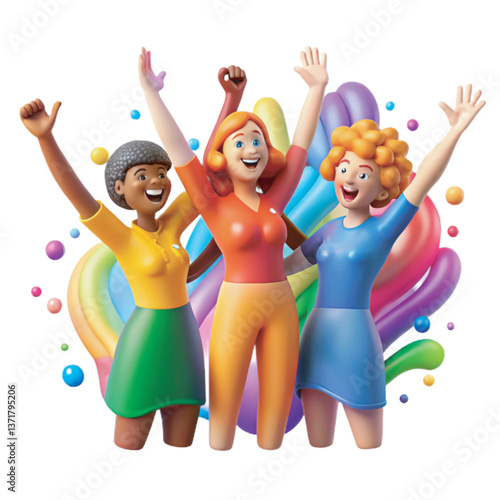 A vibrant watercolor painting of a diverse group of women joyfully for national decency day