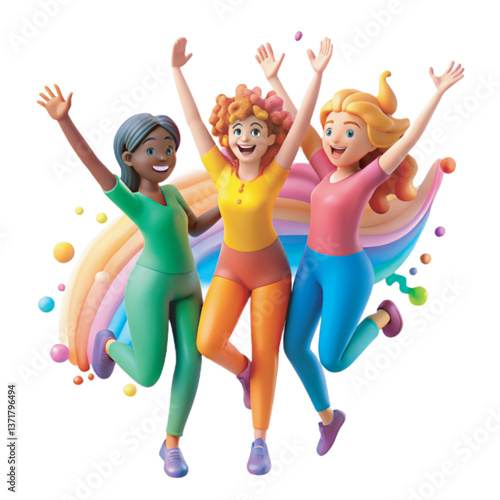 A vibrant watercolor painting of a diverse group of women joyfully for national decency day