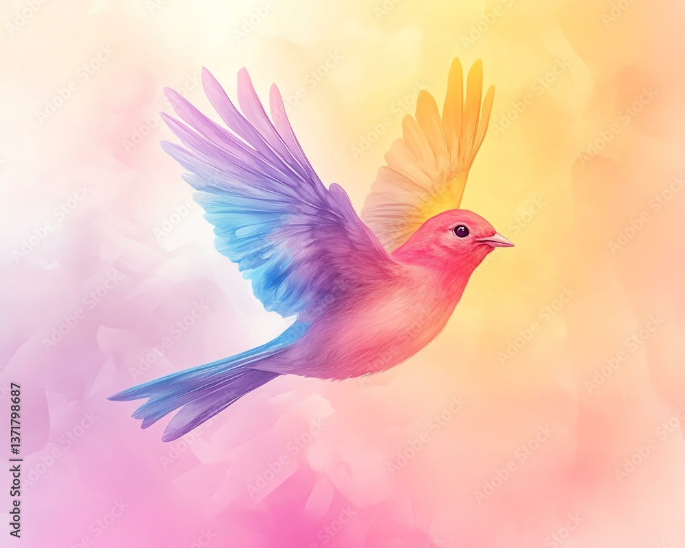 Fototapeta premium Colorful bird soaring through vibrant skies.