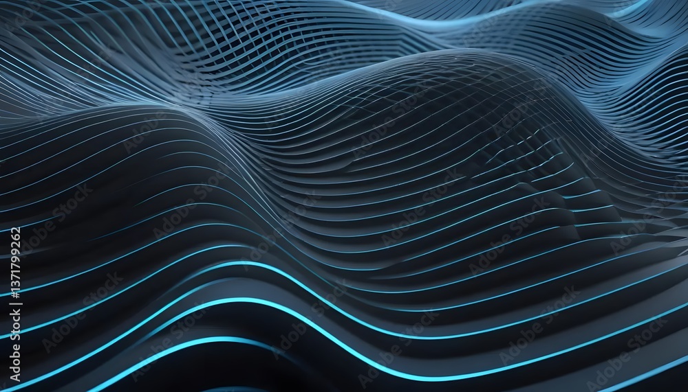 Naklejka premium Futuristic Optical Illusion Grid. Abstract 3D Wave Pattern