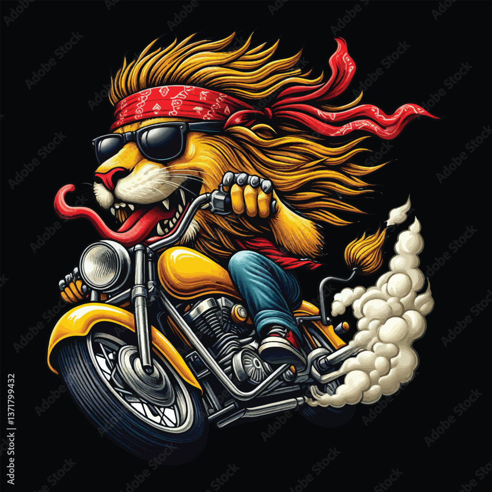 Fototapeta premium Biker Lion on the Open Road – A Wild and Free Illustration