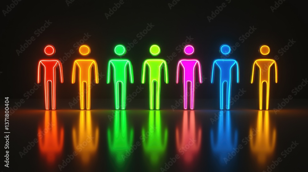 Colorful figures in a row against a dark background Colorful figures in a row against a dark background