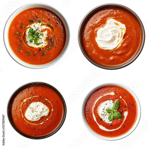 Obraz na plátně Steaming Tomato Soup Bowl with Cream Swirl