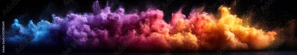 Fototapeta premium Colorful Powder Explosion Abstract Design Collection on Black Background with Rainbow Colors Red Orange Yellow Green Blue Purple Pink