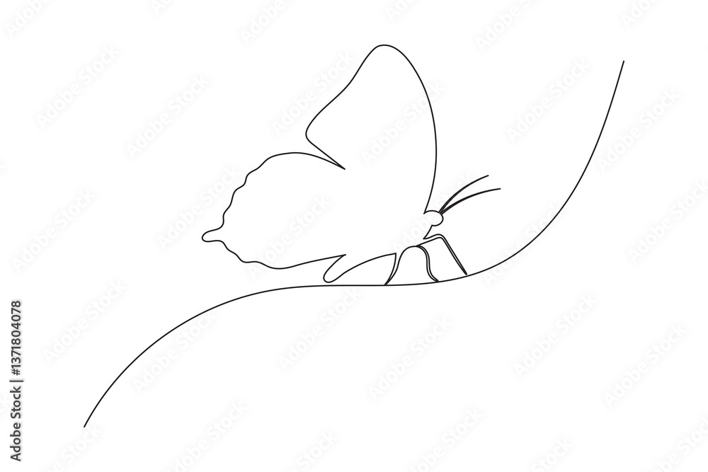 Fototapeta premium Butterfly one line drawing minimalist continuous outline vector icon