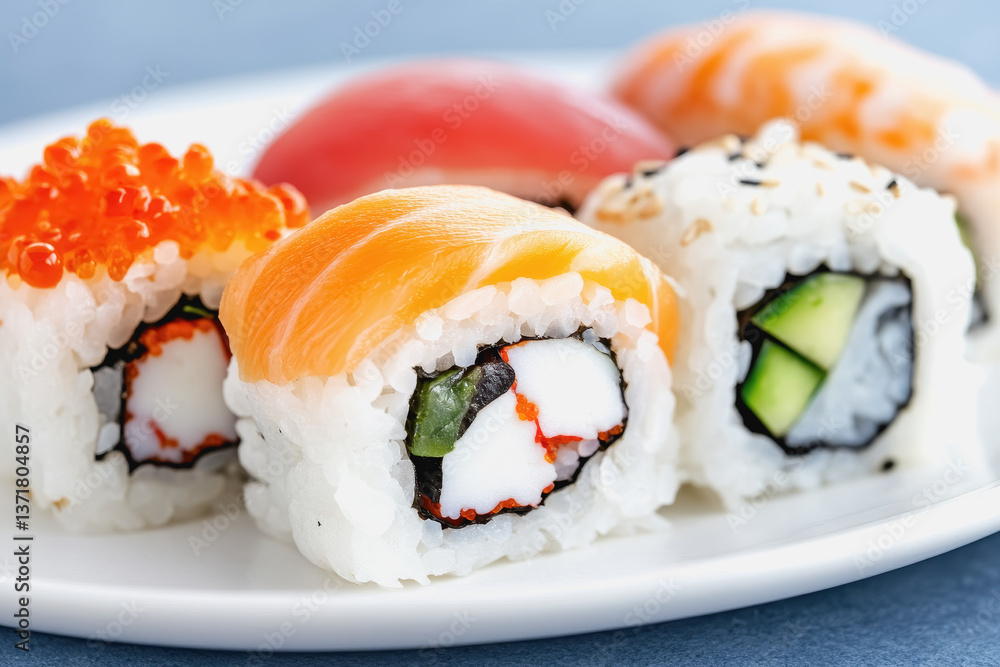 Beautifully displayed sui rolls on a plate featuring seasonal ingredients and rich colors in omakase cuisine Beautifully displayed sui rolls on a plate featuring seasonal ingredients and rich colors in omakase cuisine
