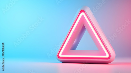 Pink Neon Triangle in Futuristic Blue Tunnel