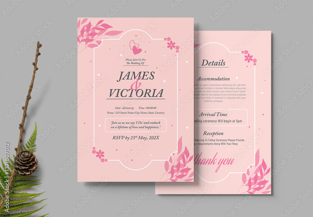 Floral Wedding Invitation Card Layout Design Stock Template | Adobe Stock