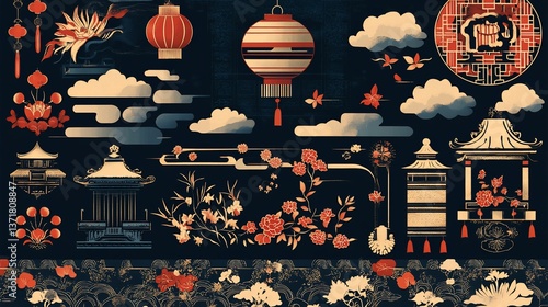 Elegant Asian-Inspired Design Elements Collection