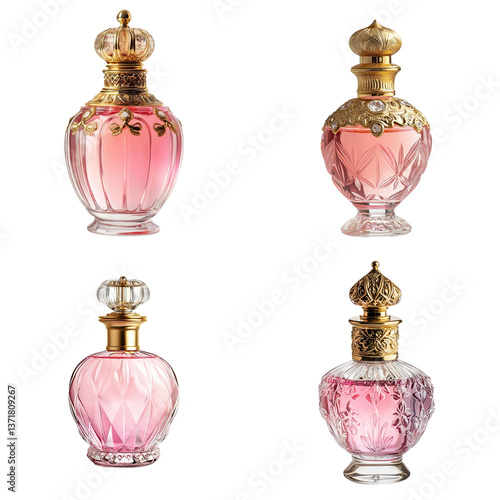 Vintage Perfume Bottle with Golden Atomizer - Pink Liquid
